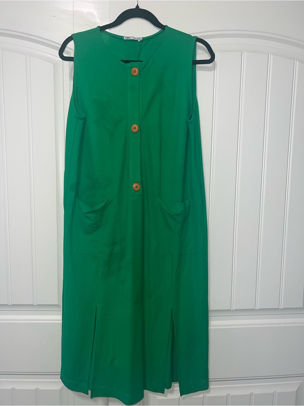 Zara Emerald Green Sleeveless Maxi Dress with Wooden Buttons